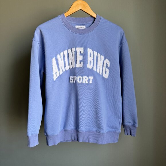 Anine Bing Tyler Sweatshirt Light Blue/White - Picture 1 of 17